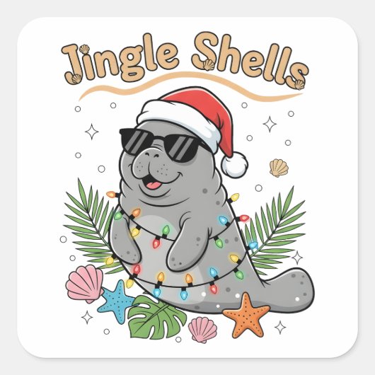 Jingle Shells Tropical Santa Manatee Christmas スクエアシール (正面)