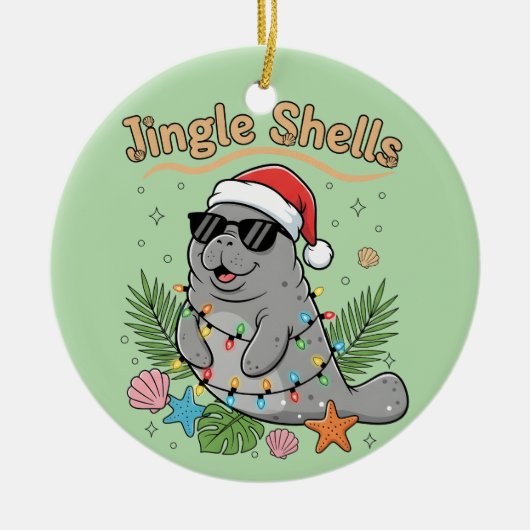 Jingle Shells Tropical Santa Manatee Christmas セラミックオーナメント (正面)