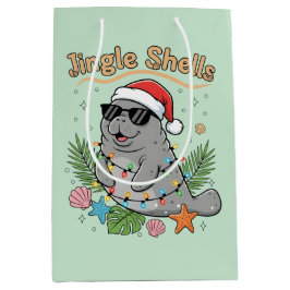 Jingle Shells Tropical Santa Manatee Christmas ミディアムペーパーバッグ