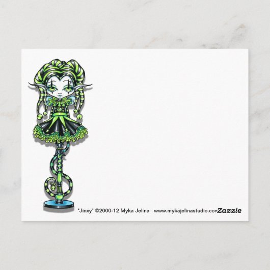 Jinxyの道化師の妖精の棒のこっけい者の妖精の郵便はがき ポストカード (裏面)