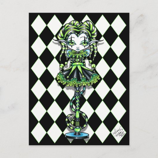 Jinxyの道化師の妖精の棒のこっけい者の妖精の郵便はがき ポストカード (正面)