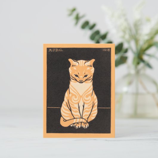 Jiting Cat - Julie de Graag - woodcut art ポストカード (スタンド正面)