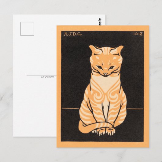 Jiting Cat - Julie de Graag - woodcut art ポストカード (正面/裏面)