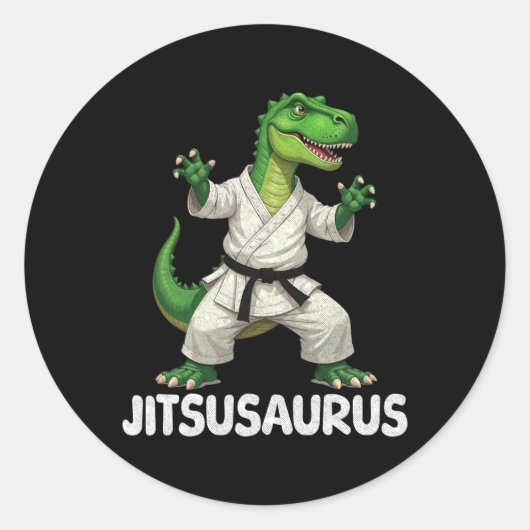 Jitsusaurus Dinosaur Karate Martial Arts Fun Enthu ラウンドシール (正面)