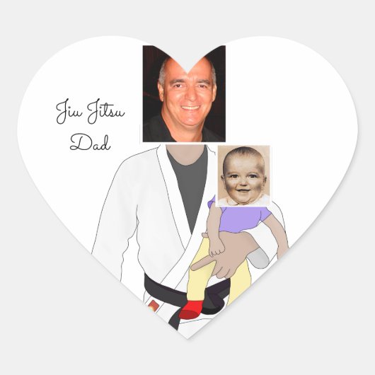Jiu Jitsu Dad Custom Photos and Handwritten Text ハートシール (正面)