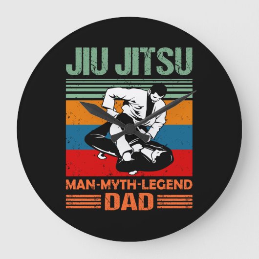 Jiu Jitsu Dad Man Legend martial arts Slogan retro ラージ壁時計 (正面)