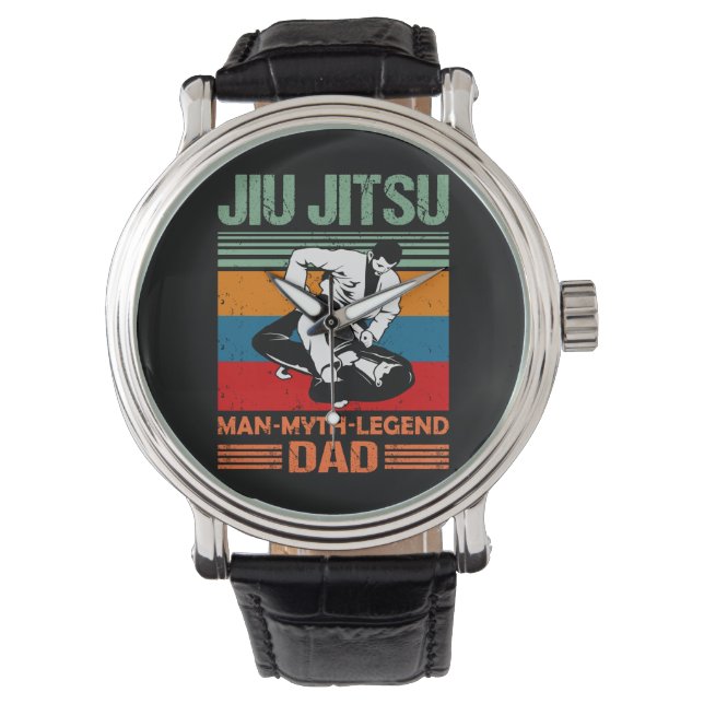 Jiu Jitsu Dad Man Legend martial arts Slogan retro 腕時計 (正面)