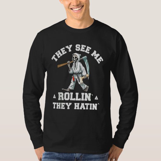 Jiu Jitsu Rollin BJJ Grappling Grim Reaper Tシャツ (正面)