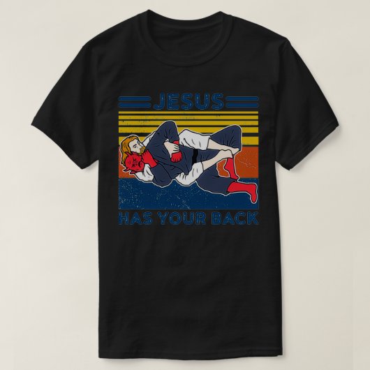 Jiu Jitsu s Jesus Has Your Back Mens BJJ MMA Jujit Tシャツ (デザイン正面)
