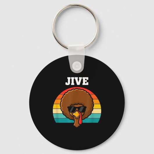 Jive Turkey Afro Retro 70s Thanksgiving Turkey Day キーホルダー (正面)