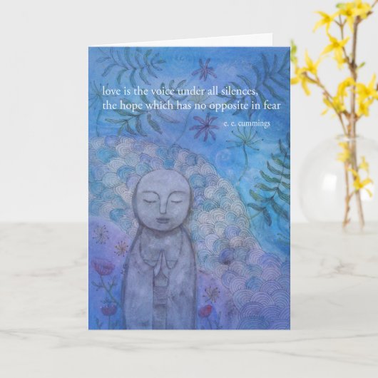 Jizo Art with quiet Love Help Support Friendship  カード (黄色い花)