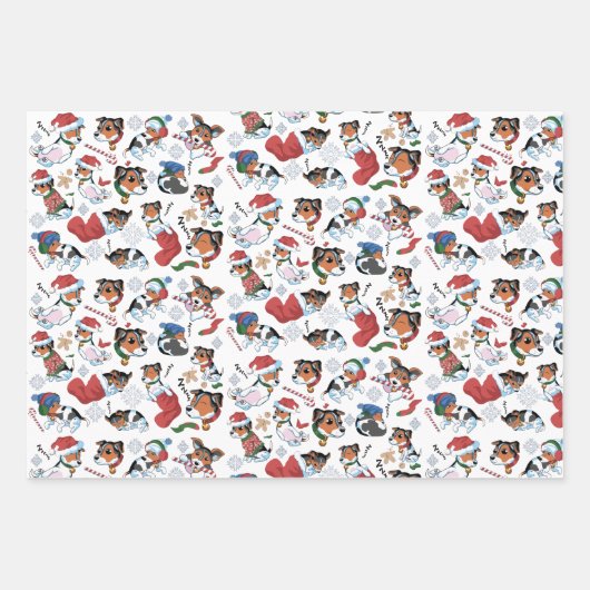 JJクリスマスパターン_クリスマス_ホワイト ラッピングペーパーシート (正面)