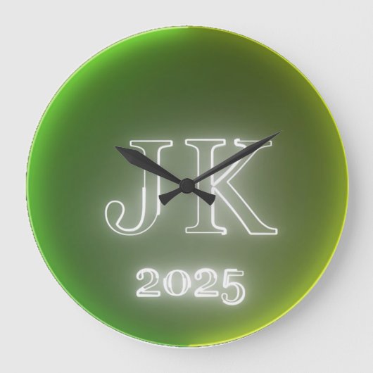JK 2025 グリーンイエロー壁掛け時計 ラージ壁時計 (正面)