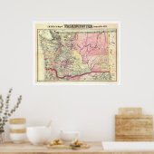 JK Gillによるワシントン州の地図1878 ポスター (キッチン)