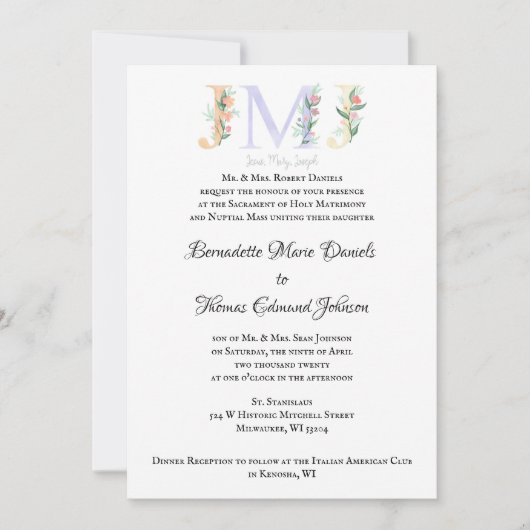 JMJカトリック結婚式招待状 (正面)