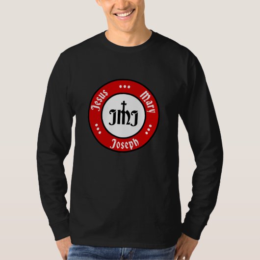 JMJ：イエス・マリア・ヨセフのロゴ（赤） Tシャツ (正面)