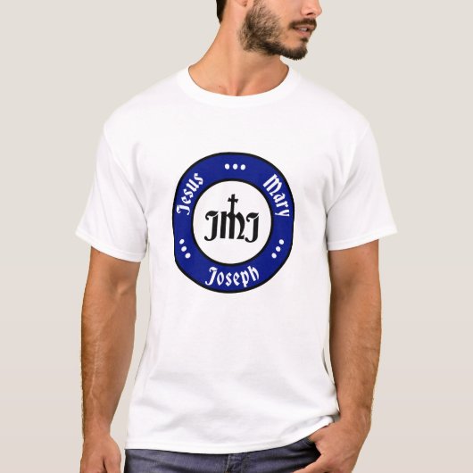 JMJ：イエス・マリア・ヨセフのロゴ（青） Tシャツ (正面)