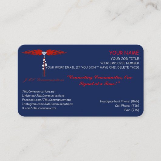 JML Communications Business 予約カード (正面)