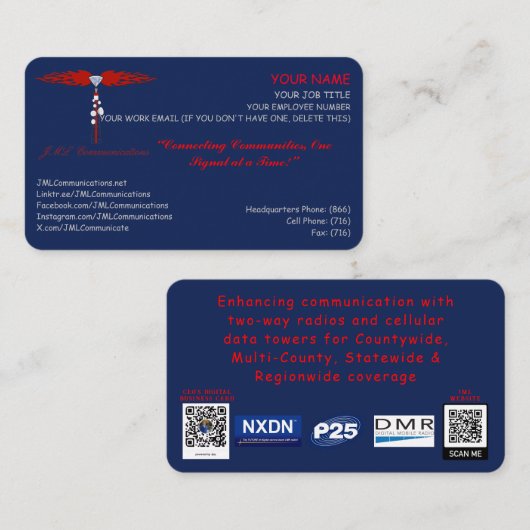 JML Communications Business 予約カード (正面/裏面)