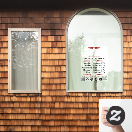 JML Communications Hours of Operation Window Cling ウィンドウサイン (ホームウィンドウ)