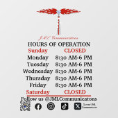 JML Communications Hours of Operation Window Cling ウィンドウサイン (シート)