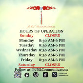JML Communications Hours of Operation Window Cling ウィンドウサイン (シート3)