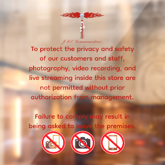 JML Communications No Photography or..Window Cling ウィンドウサイン