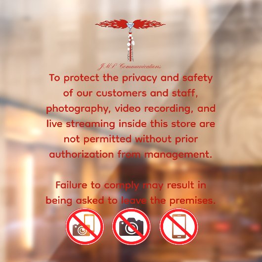 JML Communications No Photography or..Window Cling ウィンドウサイン (シート2)