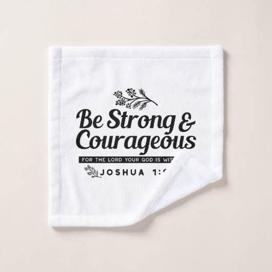 Jo 1:9聖書の聖句デザイン – 強く、勇気ある ウォッシュタオル (ウォッシュタオル)
