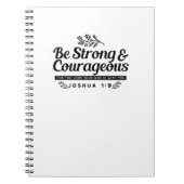Jo 1:9聖書の聖句デザイン – 強く、勇気ある ノートブック (正面)