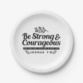 Jo 1:9聖書の聖句デザイン – 強く、勇気ある ペーパープレート (正面)