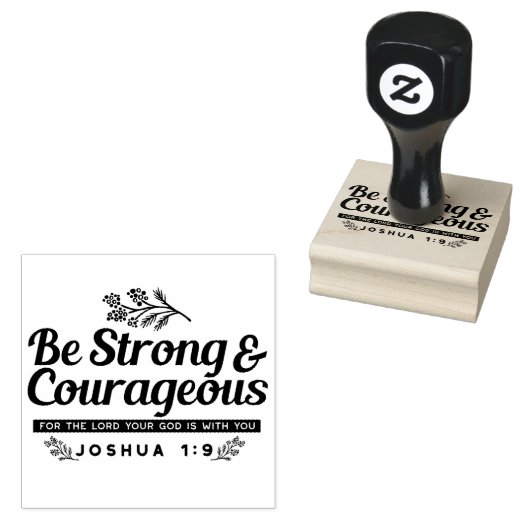 Jo 1:9聖書の聖句デザイン – 強く、勇気ある ラバースタンプ (押印)