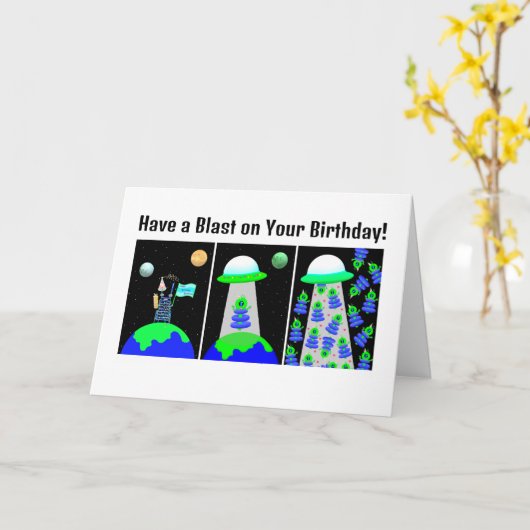 Jo Imagesによる可愛いエイリアンカード付き誕生日 カード (黄色い花)