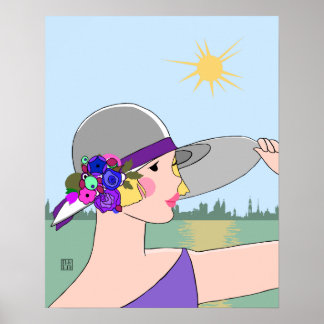 Joanne -アールデコポートレートインPurple & Blue ポスター