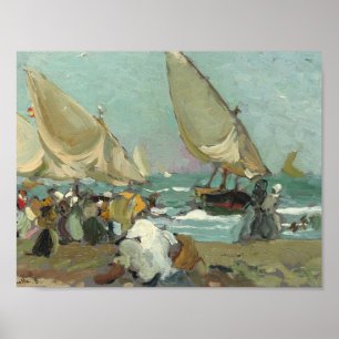 Joaquin Sorolla – バレンシアのビーチ上のボート ポスター