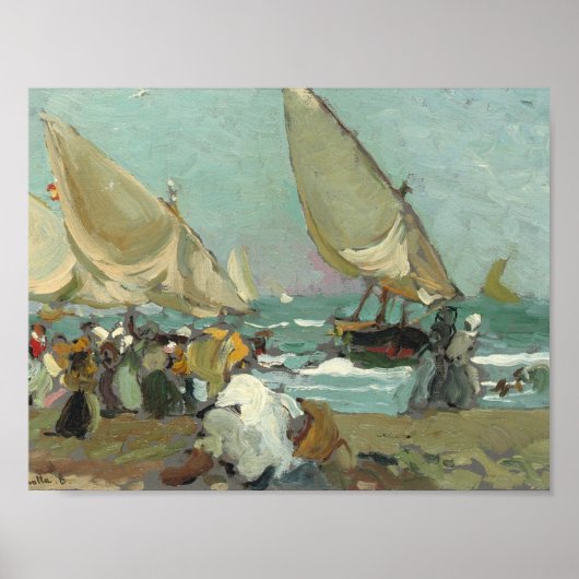 Joaquin Sorolla – バレンシアのビーチ上のボート ポスター (正面)