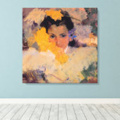 Joaquin Sorolla - Girl with Flowers キャンバスプリント (インサイチュ (ウッドフロア))