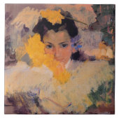 Joaquin Sorolla - Girl with Flowers タイル (正面)