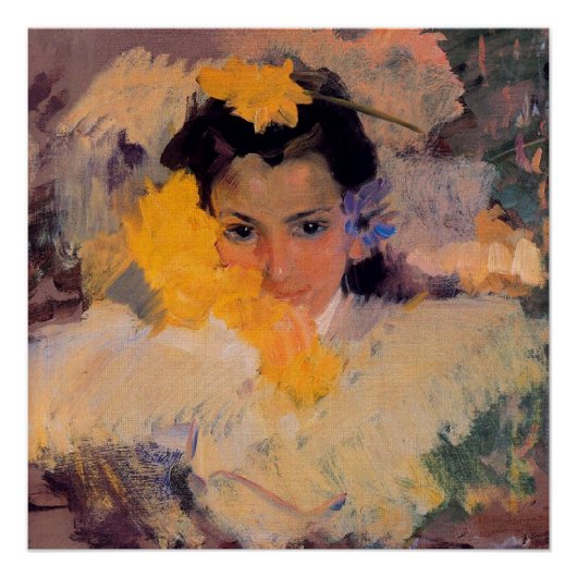 Joaquin Sorolla - Girl with Flowers ポスター (正面)