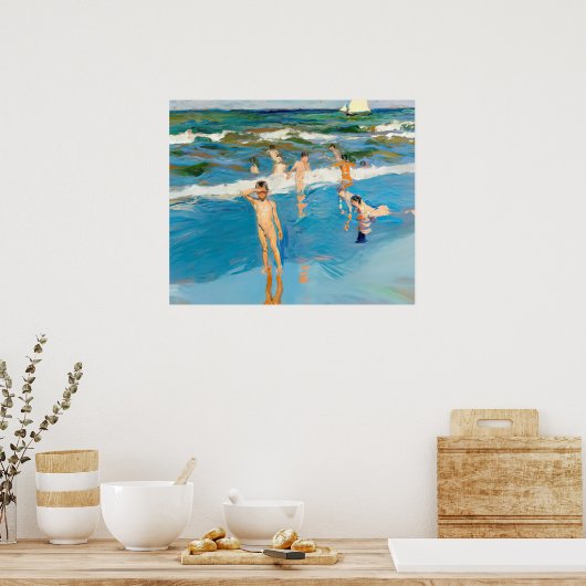 Joaquín Sorolla los niños en el mar playa ポスター (キッチン)