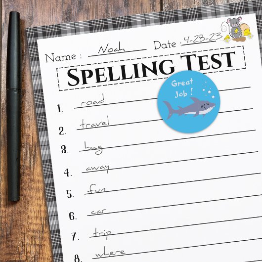 Job 素晴らし Cartoon Shark Blue Rewardスタンプ ラウンドシール