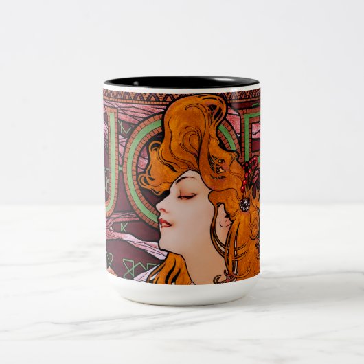JOB by Alphonseミュシャヴィンテージアールヌーボーアートワーク ツートーンマグカップ (中央)