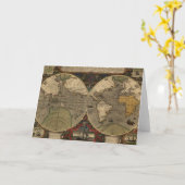 Jodocus Hondius著1595年のヴィンテージの世界地図 カード (黄色い花)