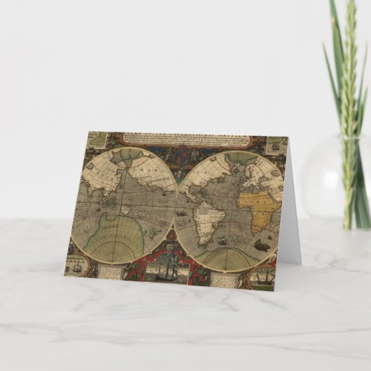 Jodocus Hondius著1595年のヴィンテージの世界地図 カード (正面)