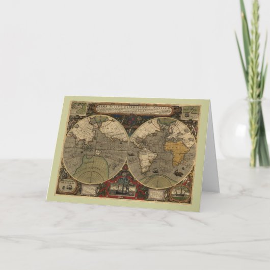 Jodocus Hondius著1595年のヴィンテージの世界地図 カード (正面)