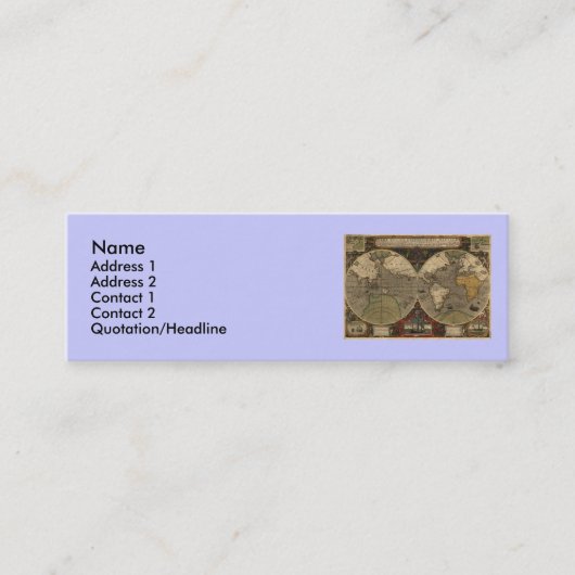 Jodocus Hondius著1595年のヴィンテージの世界地図 スキニー名刺 (正面)