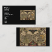 Jodocus Hondius著1595年のヴィンテージの世界地図 名刺 (正面/裏面)