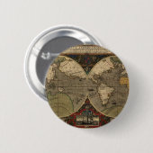 Jodocus Hondius著1595年のヴィンテージの世界地図 缶バッジ (正面&裏面)