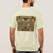 Jodocus Hondius著1595年のヴィンテージの世界地図 Tシャツ (裏面)