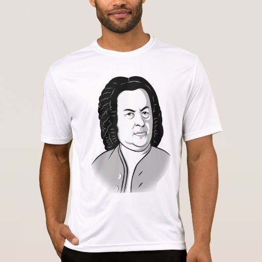 Johann Sebastian Bach Cartoon in schwarz weias gra Tシャツ (正面)
